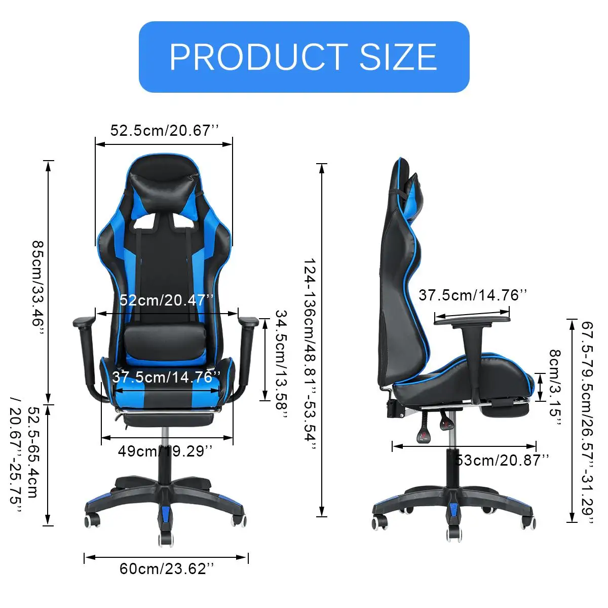 Игровые стулья 155 ° с подставкой для ног эргономичное офисное кресло