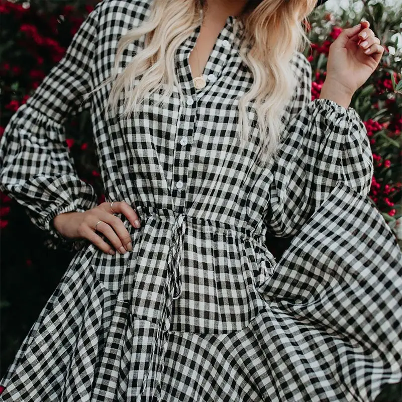 Женское мини-платье с цветочным принтом рукав-фонарик высокая талия на шнуровке