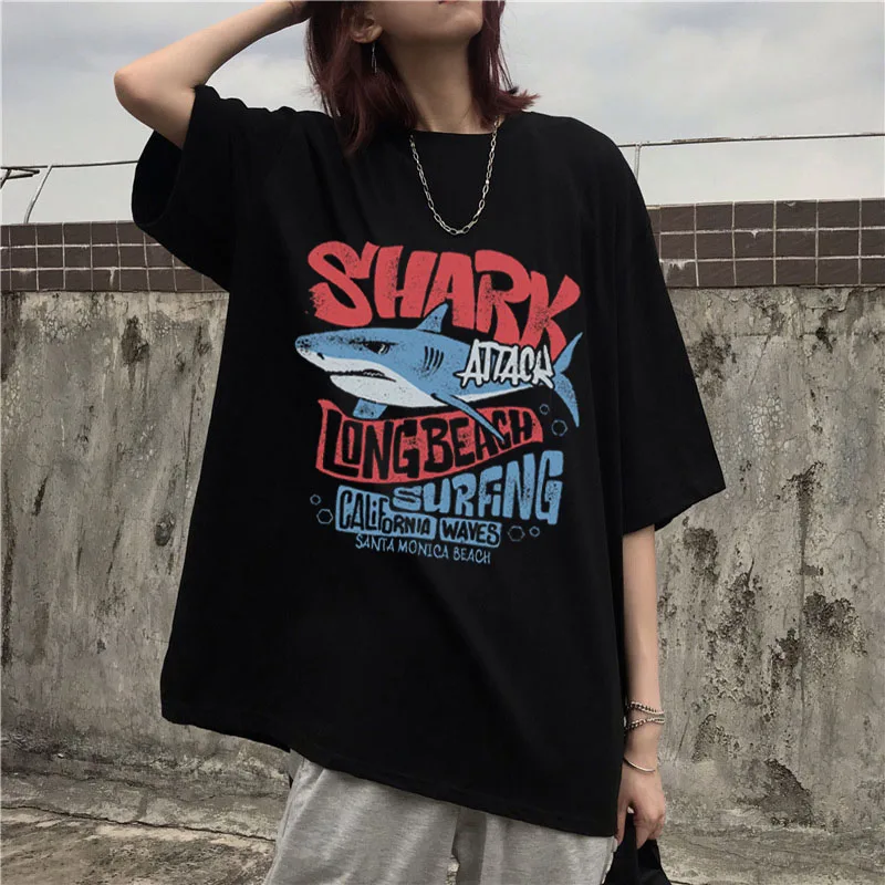 Футболка женская длинная с принтом Shark Attack пикантная Пляжная футболка