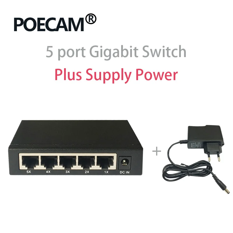 Сетевые коммутаторы завод США ЕС вилка ноутбук 5 портов Gigabit Ethernet коммутатор Самый дешевый 5 портов s коммутатор 10/100/1000 - Color: matel with power