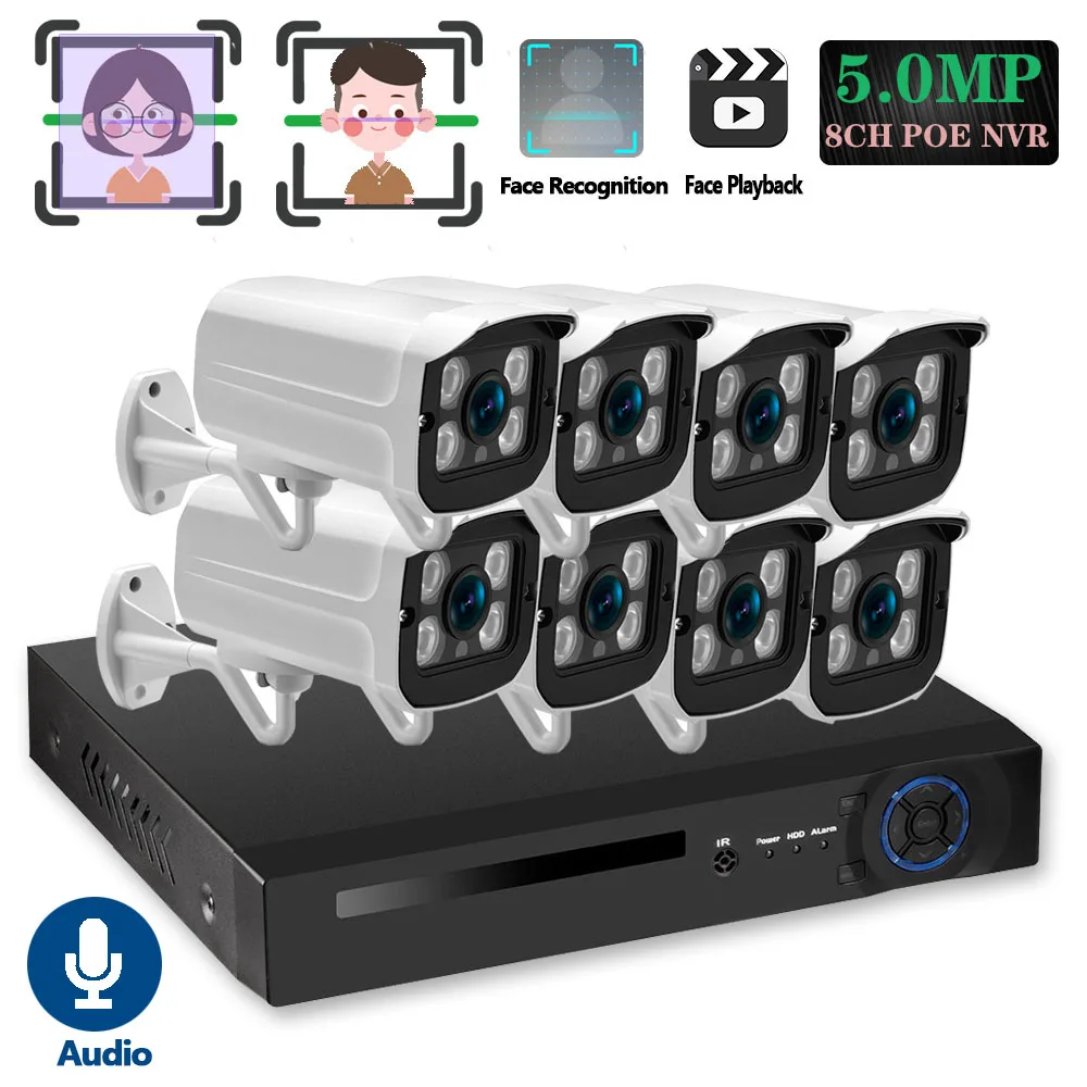 Камера Наружного видеонаблюдения H.265 8 каналов 5 Мп HD POE NVR МП 2 ТБ HDD | Безопасность и