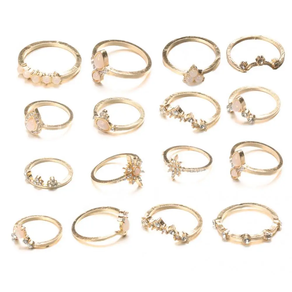 

Stylish Midi Rings Stackable Alloy Boho Vintage Finger Rings Women Rings Knuckle Rings 16Pcs/Set