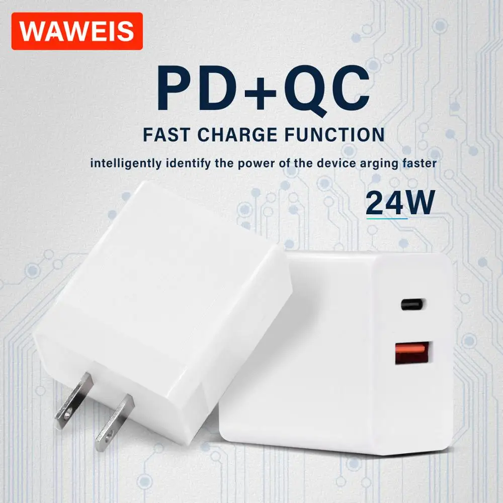 Зарядное устройство WAWEIS с поддержкой быстрой зарядки 3 0 QC PD 24 Вт USB Тип C быстрое