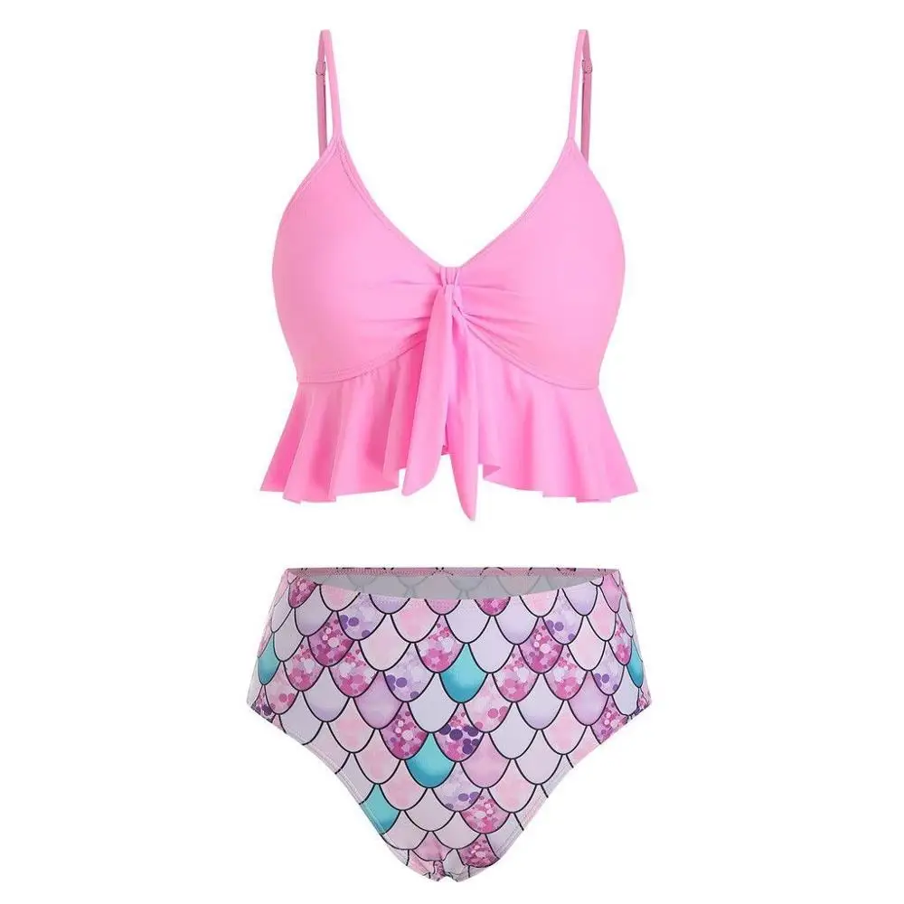 Женский раздельный купальник Танкини с оборками и высокой талией пуш апом