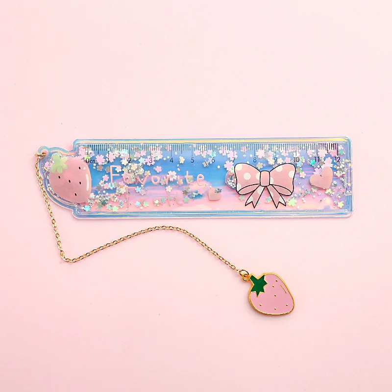 1Pcs Creative Bookmarks Cartoon Quicksand PVC Drawing Ruler Student Lovely Pendant Bookmark Stationery School Supply - Цвет: F