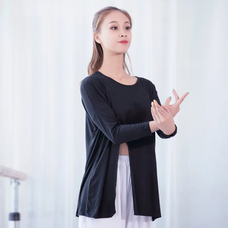 Однотонная пикантная рубашка с длинным рукавом для йоги топ современных танцев