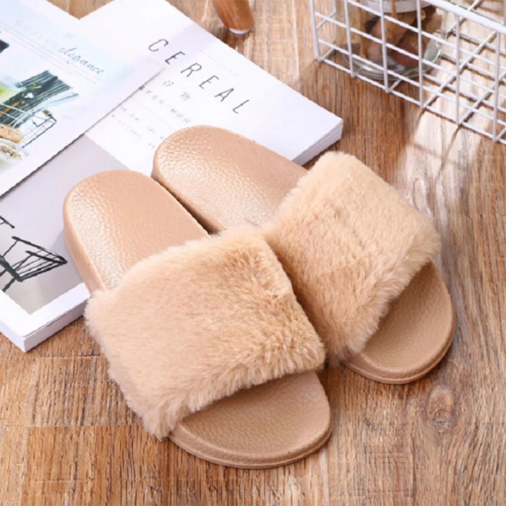 

Fashionable Women's Fur Jumpsuit Light and Soft Pink Bedroom Ladies Platform Flat Shoes Home Shoes Women Slippers New 2021