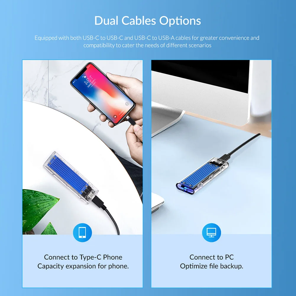 ORICO 10Gbps M2 SSD Case Type-C USB3.1 to M.2 NVME/SATA Dual Protocol External Hard Drive Enclosure SSD Box Support 2TB for PC