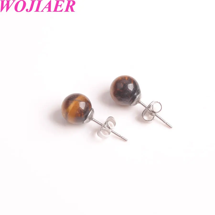 

WOJIAER Round Ear Stud 8mm Natural Stone Reiki Crystal Purple Push Back Small Stud Earring Women Essential Summer Jewelry PBD916