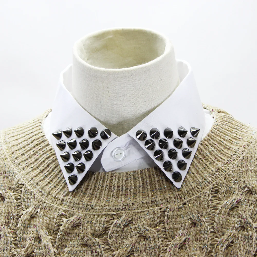 

Cotton Rivet Lapel Fake Collar for Women White Detachable Collar False Collar Ladies Removable Sweater Half Shirt Faux Col