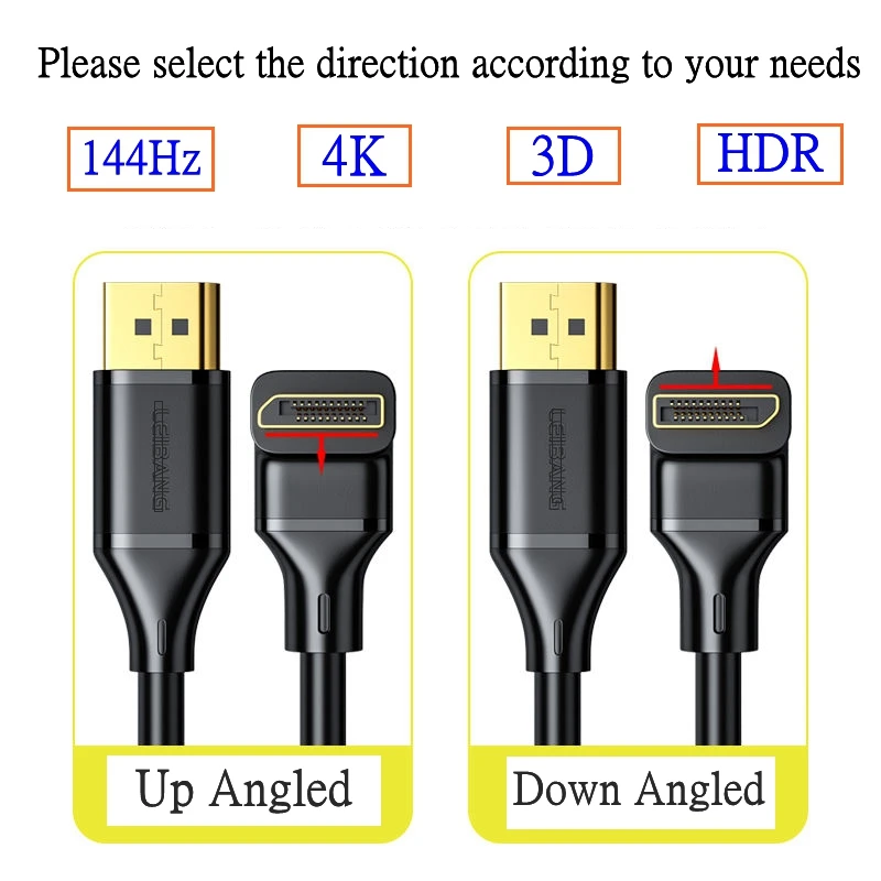 Порт дисплея DP 1,4 кабель 1,5 м 3 м 90 градусов угловой 8K @ 60 Гц 4K @ 144 Гц HDR высокоскоростной 32,4 Гбит/с порт дисплея штекер-штекер 1 м-3 м кабель