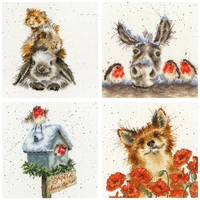 gold collection counted cross stitch kit bothy threads poppy animal fox cow horse robin wreath redbreast squirrel good friend
