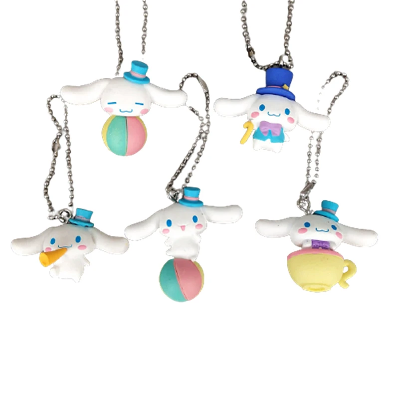 

5Pcs Set Cinnamoroll Dogs Kawaii Anime Figure Circus Edition 3D Double Side Cartoon Pendant Bag Key Chain Toys Gifts for Kids