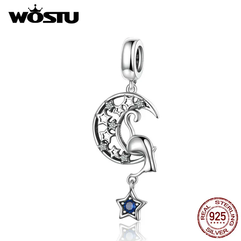 WOSTU Moon& Stars плавающая подвеска 925 пробы серебряные циркониевые бусины подходят к оригинальному браслету Подвеска для изготовления ювелирных изделий CQC1205