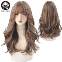 7jhhwigs deep wavy brown trendy wigs for girls long hair with bangs 2326 inches heat resistant synthetic wig wholesale price