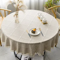Plaid Cotton Linen Round Tablecloth Wedding Hotel Banquet Cloth Table cover Indoor Dining Room Kitchen Outdoor Decoration