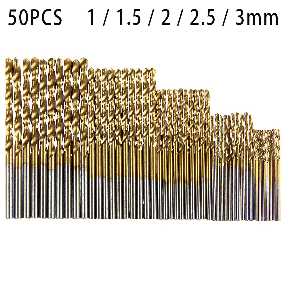 

50 шт. сверла с титановым покрытием 1/1, 5/2/2, 5/3 мм HSS высокоскоростные стальные Сверла Набор инструментов Высокое качество электроинструменты ...