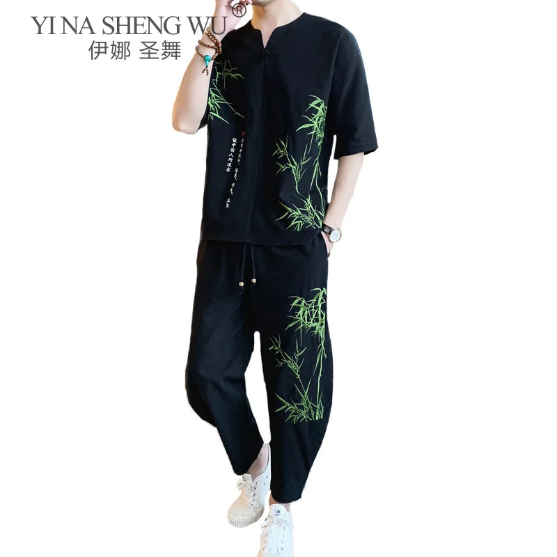 Кимоно в японском Мужская рубашка с принтом и короткими рукавами футболки одежда