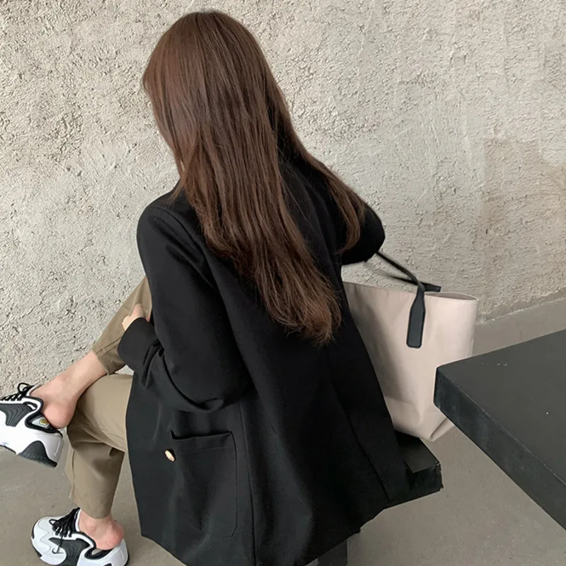 Женский офисный пиджак черный дизайнерский Блейзер оверсайз весна-осень 2021 |