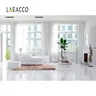 Laeacco занавес для французского окна диван белого пола поставляется с зелеными листьями интерьер портретная фотография фон, фото-Декорации для студийной фотосъемки