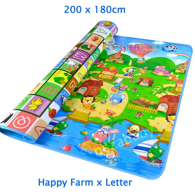 Happy Farm x Letter 2 метра двусторонний большой детский игровой коврик детский подвижный коврик Детский ползающий ребенок коврик водонепроницаемый Детский напольный коврик для пикника PX05 - Цвет: Happy Farm x Letter