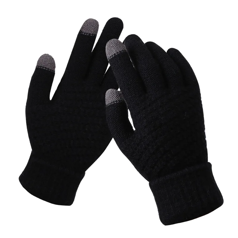 

Thicken Warm Cotton Wool Knitted Full Finger Mittens Boys Student Cute Soft High Quality Glove