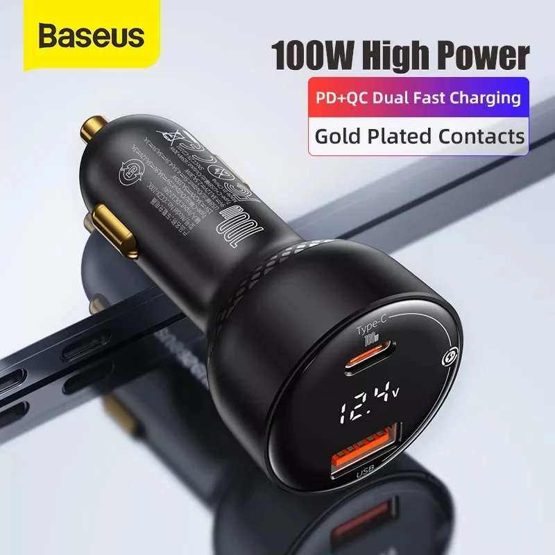  Автомобильное зарядное устройство Baseus 100 Вт с двумя портами USB Type C, быстрое зарядное устройство с цифровым PPS QC PD 3,0, зарядное устройство…