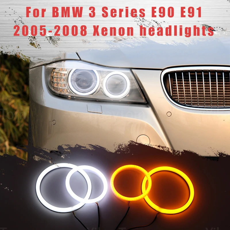 

LED SMD Cotton Light Switchback Angel Eye Halo Ring DRL Kit for BMW 3 Series E90 E91 2005 2006 2007 2008 Xenon Headlights