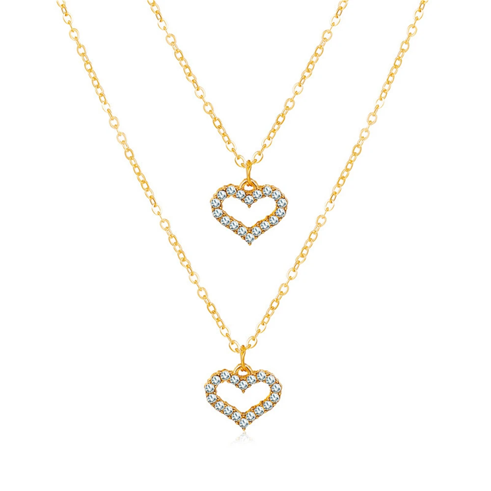 

Crystal Love Double Layer Clavicle Chain Choker Necklace For Women New Fashion Necklaces Trendy Elegant Chunky Jewelry Gifts