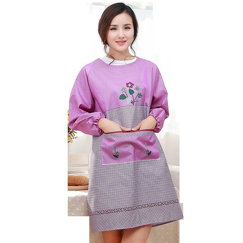 

Women's apron Kitchen home long-sleeved anti-fouling hooded flowers apron