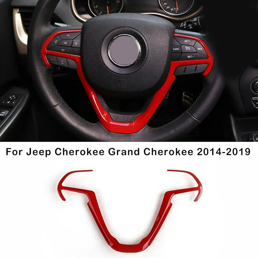 

1PC Steering Wheel Cover ABS Trim Car For Jeep Cherokee Grand Cherokee 2014-2019 Red Scratch Resistant Waterproof High Quality
