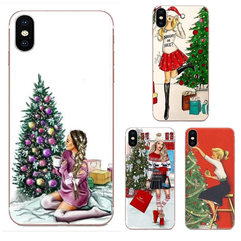 Для HTC Desire 530 626 628 630 816 820 830 One A9 M7 M8 M9 M10 E9 U11 U12 Life Plus Мягкий настраиваемый телефон Рождественская елка Милая девушка.