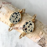 bm11257 dalmatian jaspers bar cuff stone bracelet bangle raw brass adjustable cuff bracelet minimalist gold bracelet boho