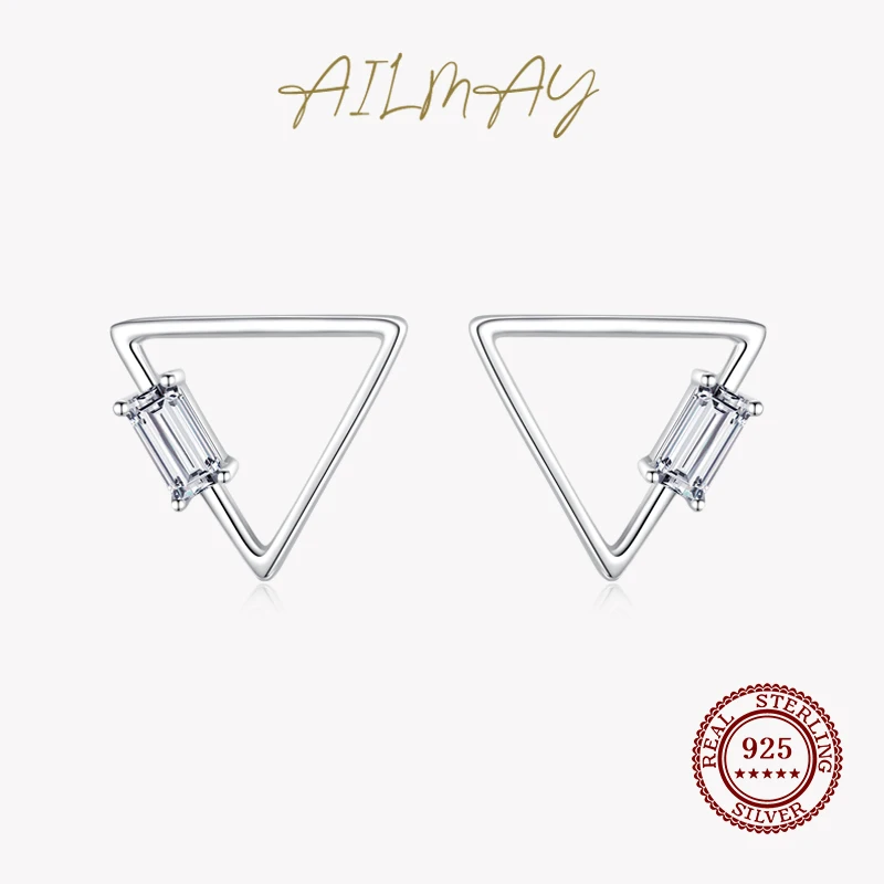 

Ailmay Exquisite Minimalism Trendy Triangle Stud Earrings for Women Luxury Charm 925 Sterling Silver Jewelry Statement Gift