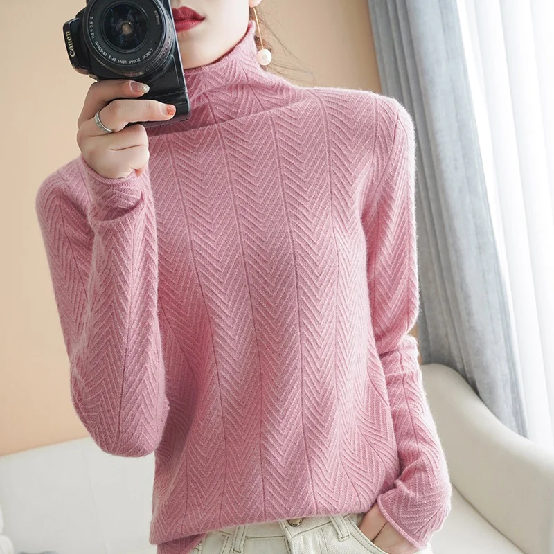 

Turtleneck Cashmere Sweater Women' Fall/Winter 2021 New Fashion Wild Warm Top 100%Pure Wool Knit Pullover Slim Korean Base Shirt