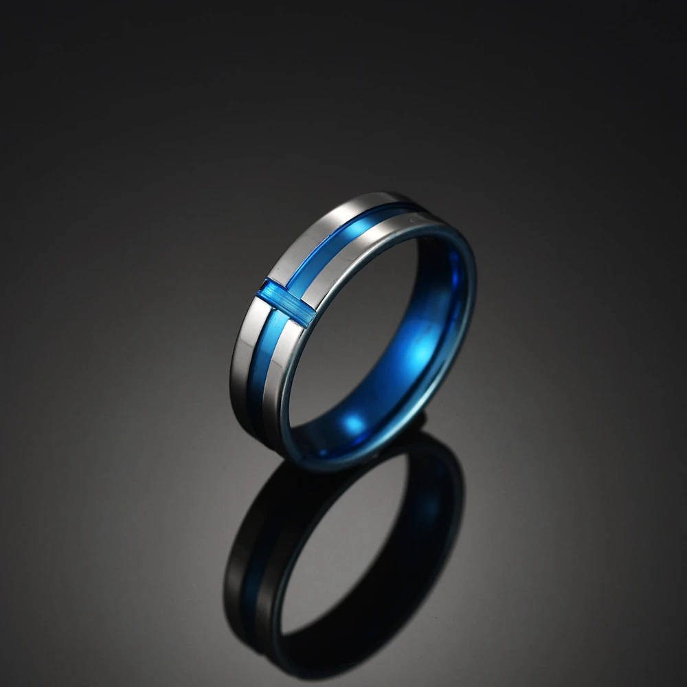 Кольца из нержавеющей стали с синей линией для мужчин свадебные брендовые кольца