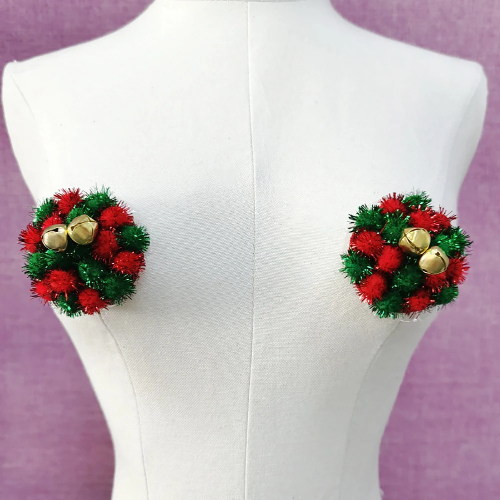 

Sexy Chest Paste Christmas Red Green Balls and Golden Bells Decoration Cute Xmas Underwear Chest Pad Sexy Nipple Stickers