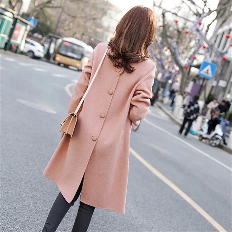 

Women Plus Size Loose Warm Thick Overcoat Wool Blends Long Winter Coat Turn-down Collar Single Breasted Wool Coat Women Elegant