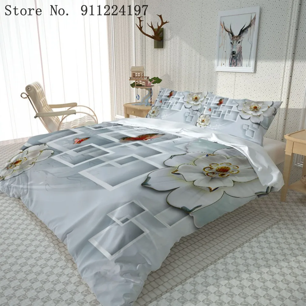 Домашний текстиль белый решетки пододеяльник наволочка цветок простыней