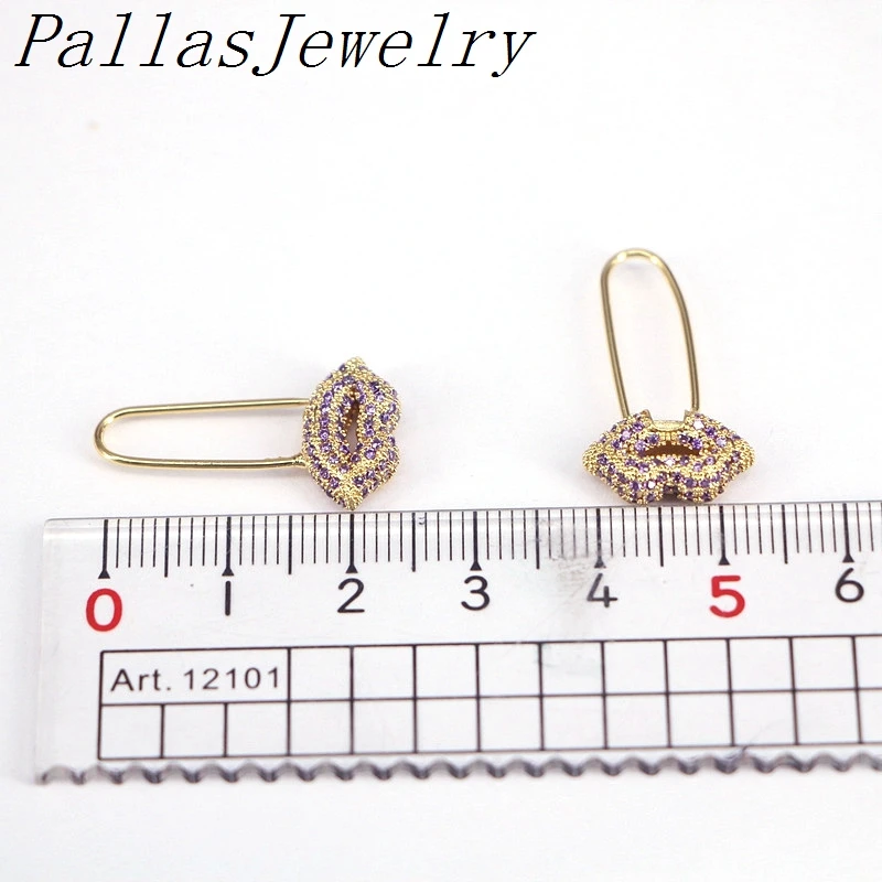 

5Pairs, Fashion Jewelry CZ Lip Safety Pin, Multicolour Brooch Pins, CZ Earrings