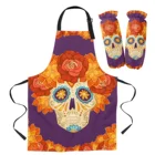 Мексиканский фартук для кухни с изображением черепа, цветов, Аксессуары для выпечки, аксессуары для мужчин и женщин, инструменты для уборки дома