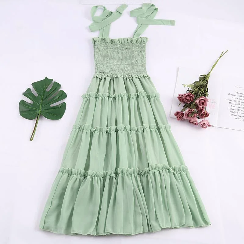 

Zoulv Women Elegant Lady Elastic Slim High Waist Pullover Midi Dress Summer Sleeveless Strapless Halter Chiffon Ruffles Dress