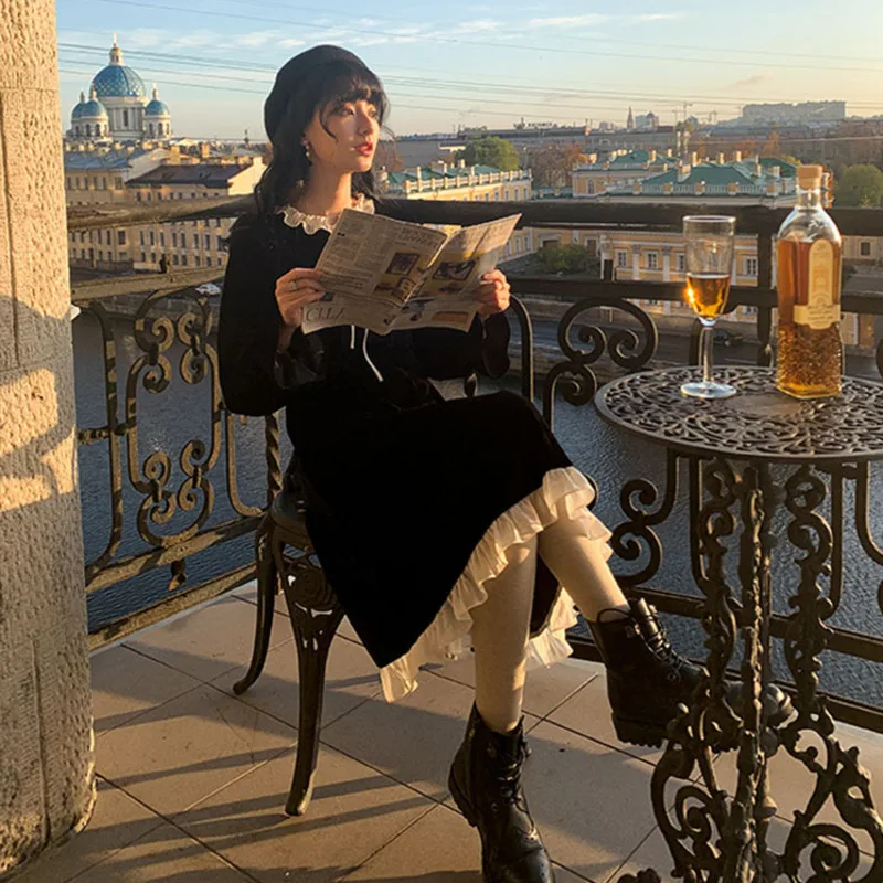 Женское бархатное платье макси с длинным рукавом винтажное вечернее модное