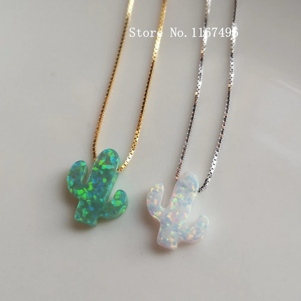 Акция! Женское серебряное ожерелье С КАКТУСОМ и опалом 11 х13 мм | Украшения