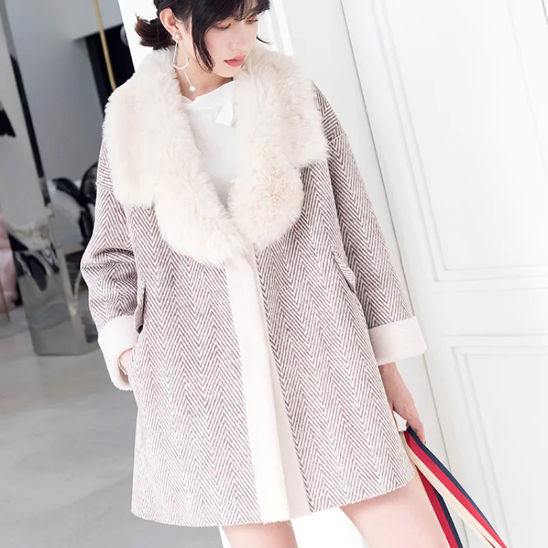 Женское пальто с овчиной стрижкой из натурального меха Корейская куртка 100%