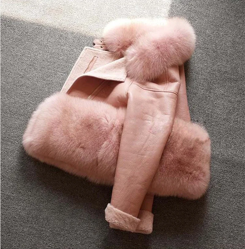 2020 new style fox fur collar oversized fox fur hem lambskin high quality jacket women short fur all-in-one fur jacket