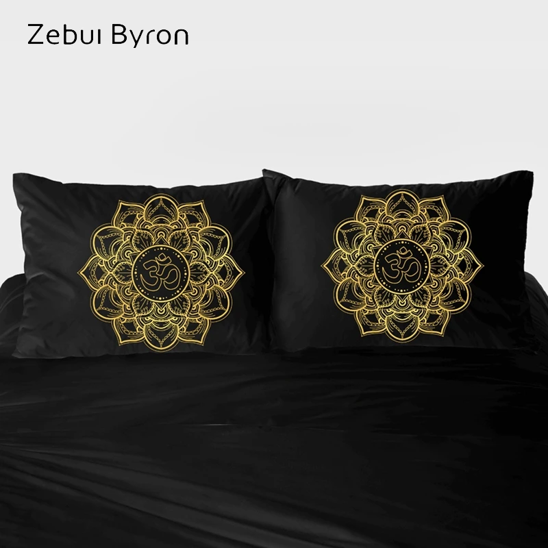 

2 PCS Pillowcase 45x45/70x70/80x80,3D Pillow Case Custom,Decorative Pillow Cover Bedding black golden mandala,drop ship