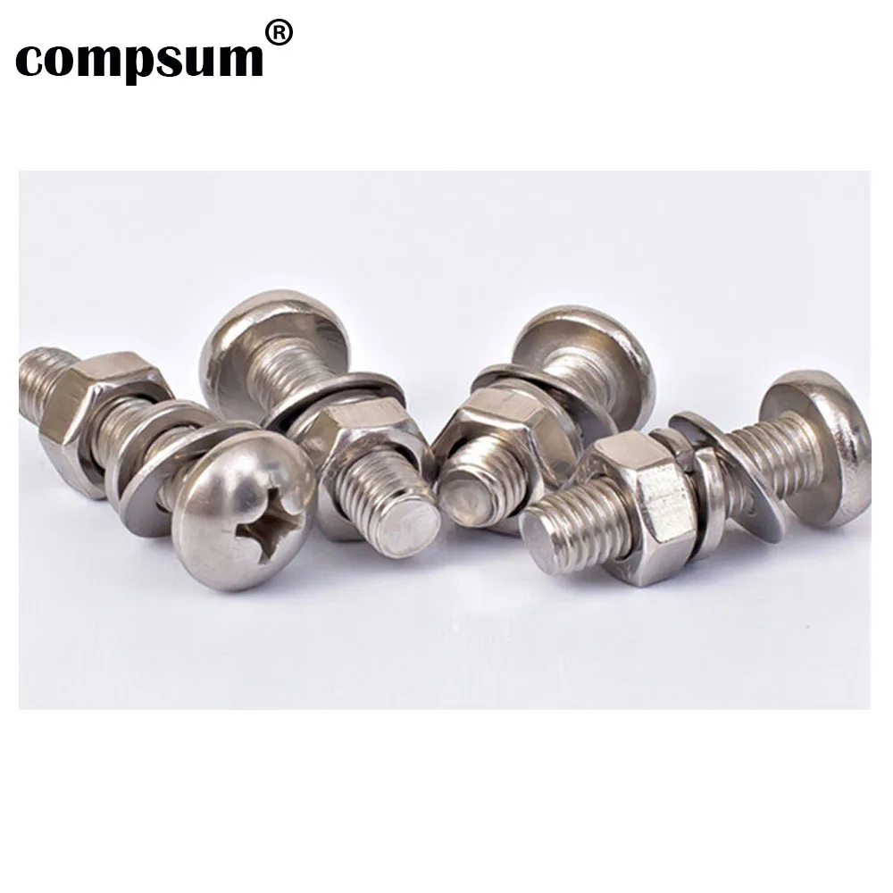 

Stainless Steel Round Head Cross Screw Flat Spring Washer Combination Set Bolt M3 M4 M5 M6