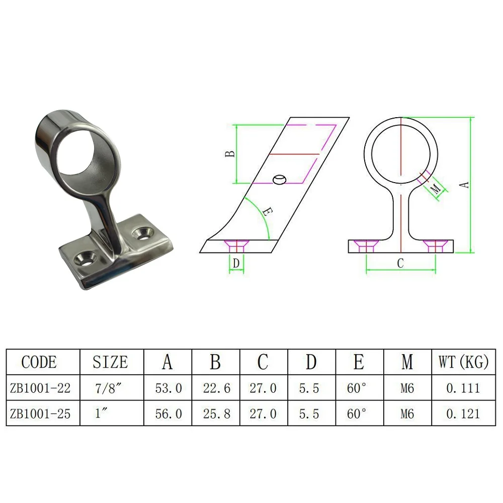 

2PCS 316 Stainless Steel Hand Rail Fitting Center Bracket Stanchion 25mm Marine Boat Hardware For 25mm Tube
