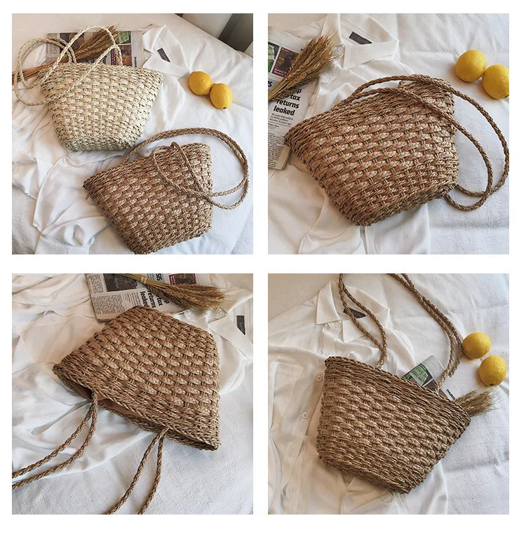 Женская сумка ручной работы соломенная тканая для отдыха пляжная на одно плечо